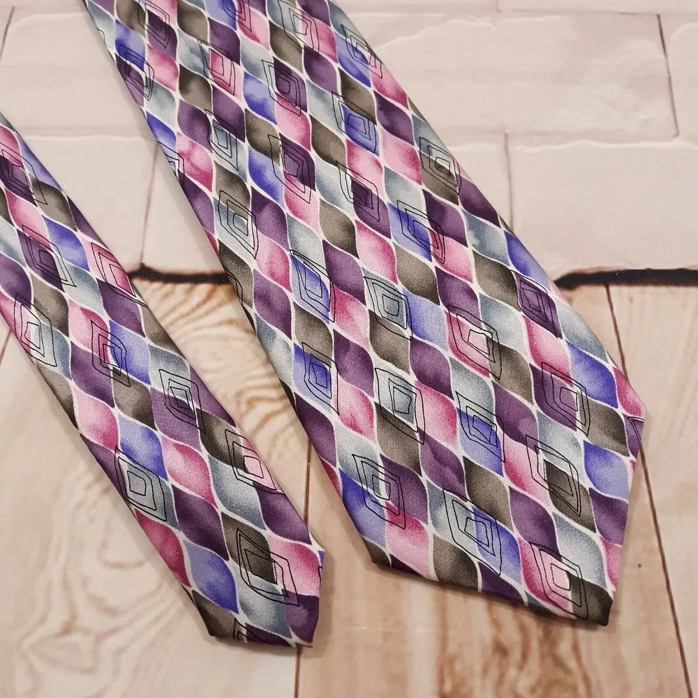 J.Garcia Silk Necktie Tie Abstract Facets II Limited Edition 3-1/2 Wide Artwork